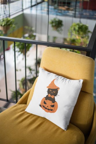 Halloweeni cicás fehér párna