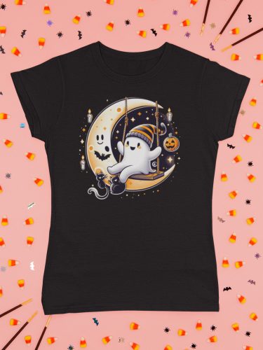 Halloweeni szellemes fekete póló