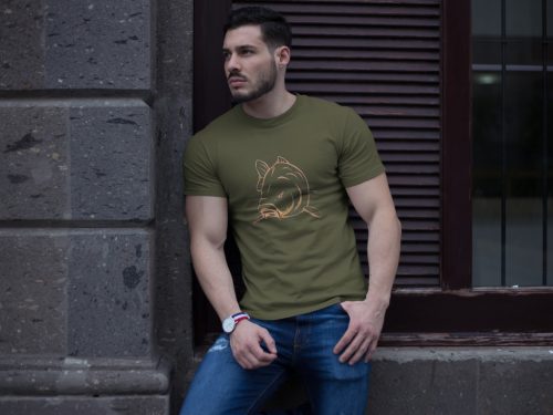 Hímzet ponty mintás férfi military póló