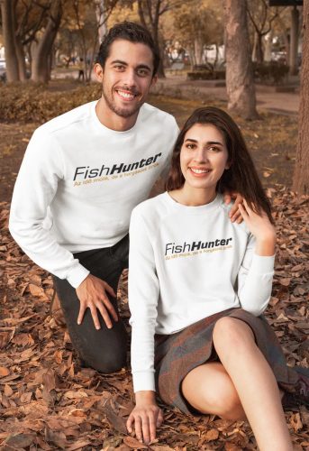 Fish Hunter unisex pulóver fehér