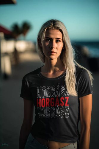 Horgász  női fekete póló