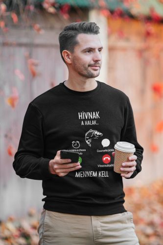 Hívnak a halak unisex pulóver fekete