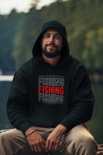 Fishing unisex kapucnis fekete pulóver