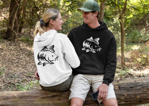 Ponty mintás unisex kapucnis fekete pulóver