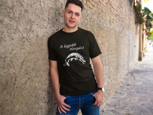 Legjobb horgász csuka mintával férfi fekete póló