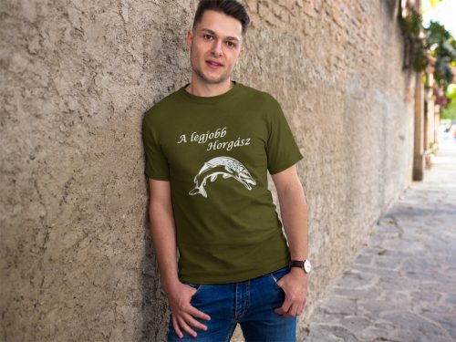 Legjobb horgász csuka mintával férfi military póló