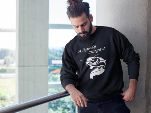 Legjobb horgász harcsa mintával unisex pulóver fekete