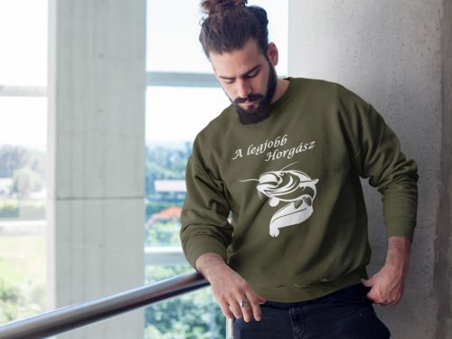 Legjobb horgász harcsa mintával unisex pulóver military
