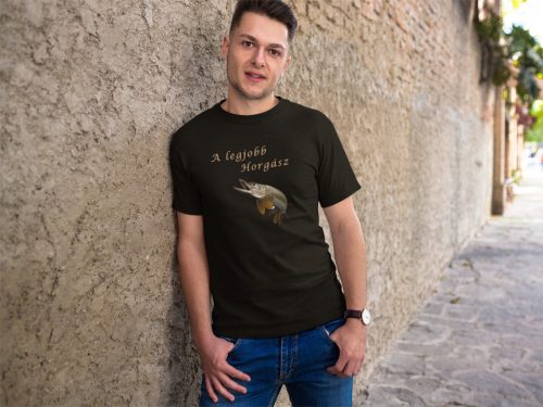 Legjobb horgász csuka mintával férfi fekete póló