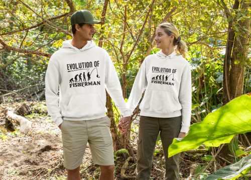 Evolution of fisherman unisex kapucnis fehér pulóver