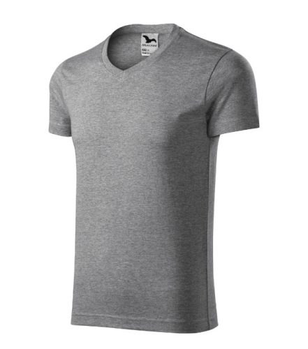 Slim Fit V-neck póló férfi sötétszürke melírozott S