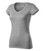 Fit V-neck póló női sötétszürke melírozott XS