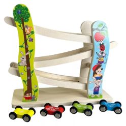   Fa autópálya, autók a lejtőn, 4 átfordulós autóval 24x21 cm
