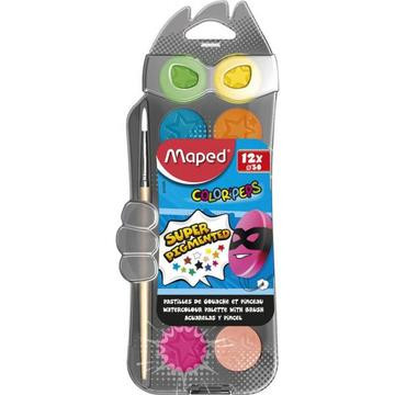 MAPED: Color Peps vízfesték készlet ajándék ecsettel - 30 mm, 12 db