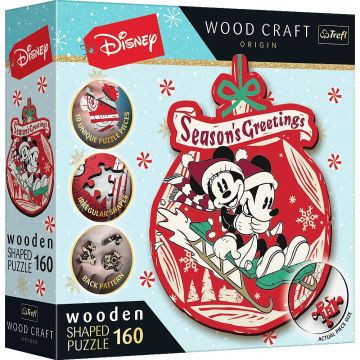 Trefl Puzzle Wood Craft: Disney, Mickey és Minnie karácsonya - 160 darabos puzzle fából