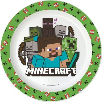 Minecraft: Műanyag mikrózható lapostányér, Steve és a mobok - 22 cm