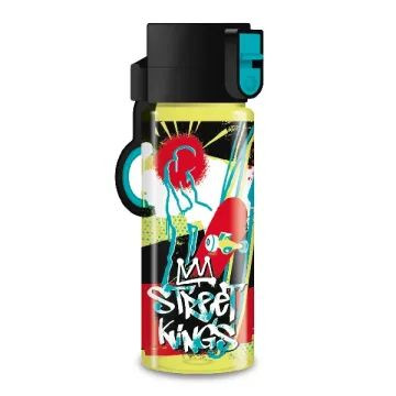 Street Kings: Fekete-sárga műanyag kulacs színes mintákkal - 475 ml