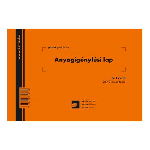 Anyagigénylési lap 8 tételes 25x2 lapos tömb A/5 fekvő