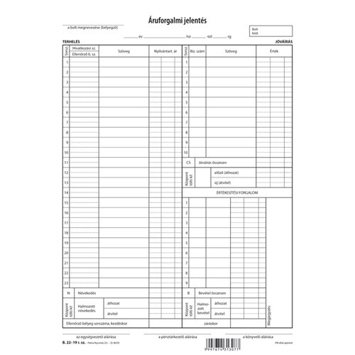 Áruforgalmi jelentés 50x3 lapos tömb A/4 álló